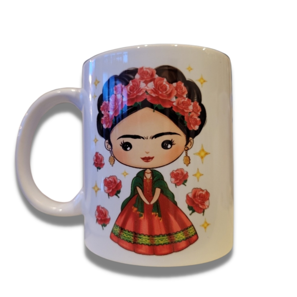 Fridha Kahlo mug/ Fridha mug/ Mexican mug/ pink mug/ tea mug floralceramic